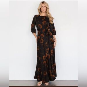 Baltic Born Paula Satin Maxi Dress Deep Brown Floral Size Small NWT